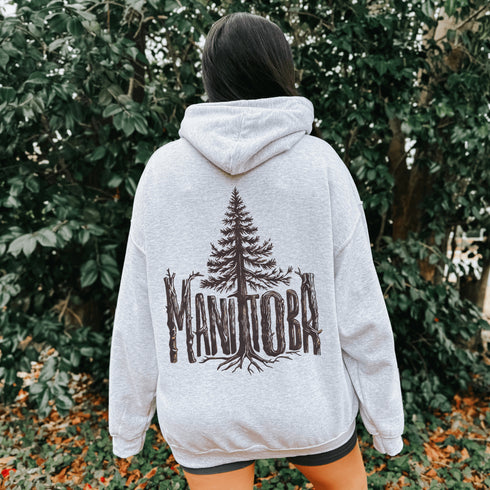 Show your love for Manitoba’s natural beauty with this cozy and stylish hoodie featuring “Manitoba” in a beautifully crafted tree branch font.